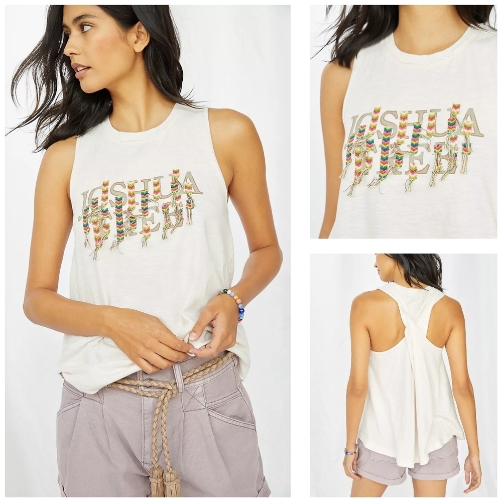 ANTHROPOLOGIE Pilcro Twist Back Embroidered Tank Top M